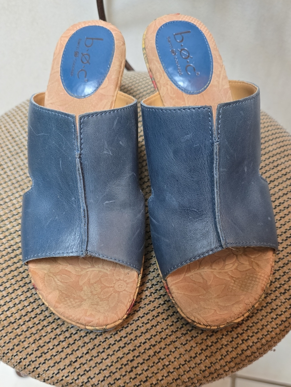 b.o.c. Navy Leather Open-Toe Slide Mules